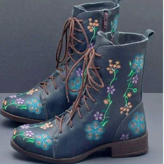 Bestickte Blumenstiefel mit Schnürung EB