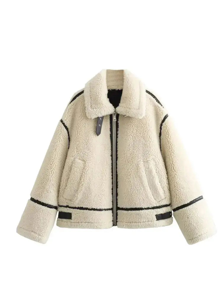 EB | Lässige Jacke mit Pelzkragen und Farbblockierung