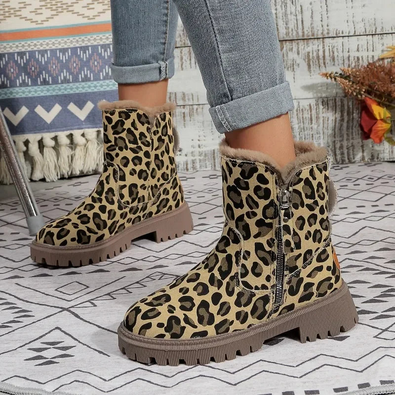 EB | Leopardenmotiv Winter Seitenreißverschluss Stiefel