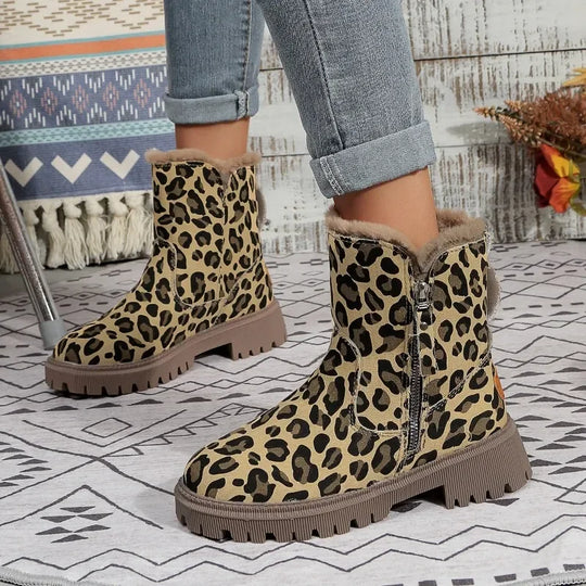 EB | Leopardenmotiv Winter Seitenreißverschluss Stiefel