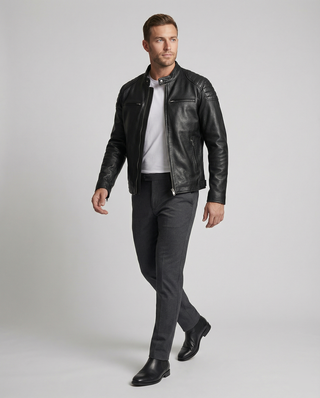 EB | Bikerjacke Im Klassischen Moto-Style - Schmal Geschnittene Modische Übergangsjacke für Freizeit und Alltag