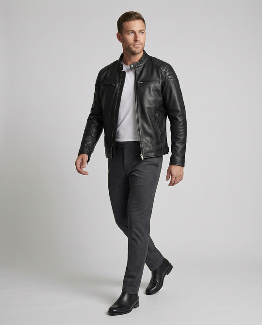 EB | Bikerjacke Im Klassischen Moto-Style - Schmal Geschnittene Modische Übergangsjacke für Freizeit und Alltag