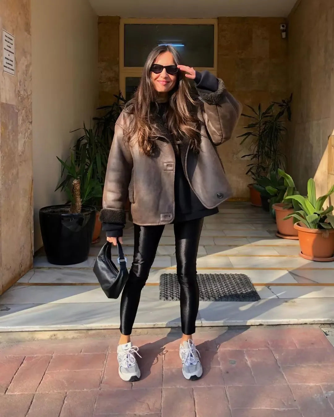 EB | Warme PU-Jacke mit Taschen für Frauen
