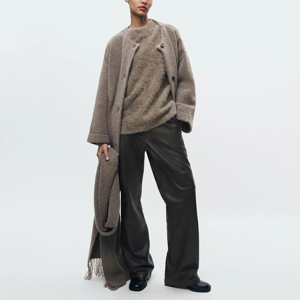EB | Bequeme Damen-Cardigan mit Eingebautem Schal
