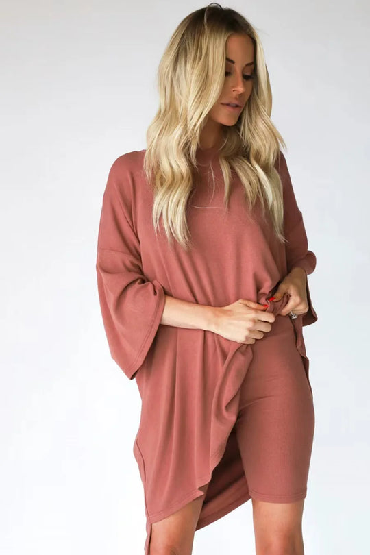 EB | Damen Lounge Set mit Oversized T-Shirt und Biker-Shorts