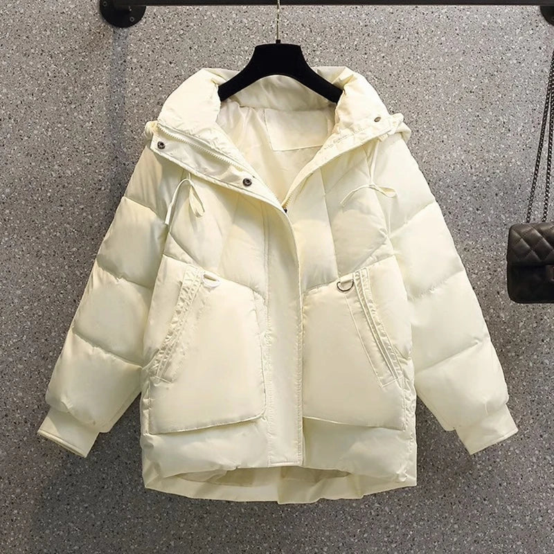 EB | Puffer Jacke - Übergröße Gesteppt Wärme - Kapuze Hoher Kragen - Reißverschlussverschluss