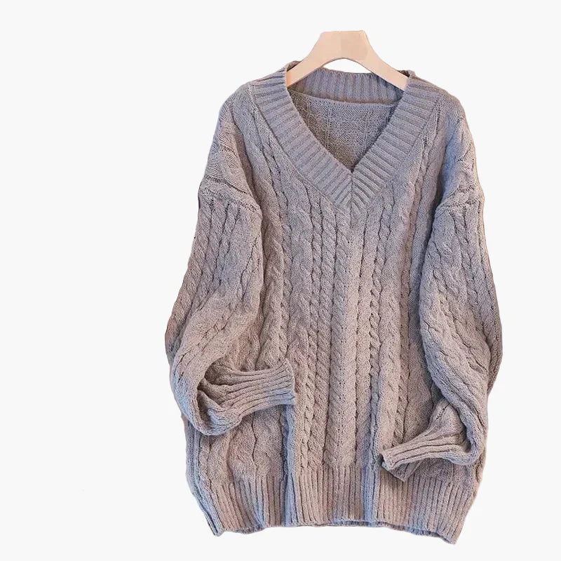 EB | Grobstrickpullover V-Ausschnitt Winter Freizeit Twist-Design