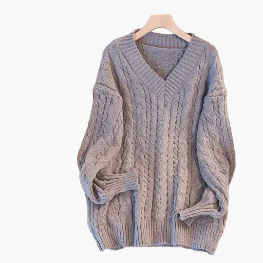 EB | Grobstrickpullover V-Ausschnitt Winter Freizeit Twist-Design
