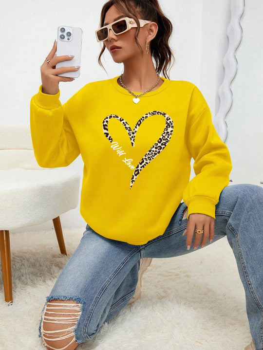 EB | Sweatshirt mit Leopard-herzprint Polyester Trendy und Komfortabel