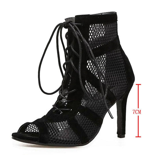 EB | Damen Sandaletten mit Hohen Absätzen - Verführerische Spitze und Mesh für Den Perfekten Party-Look