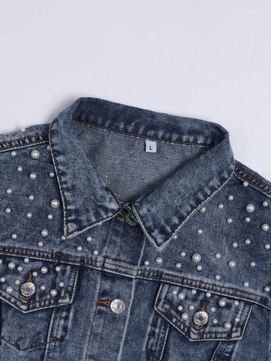 EB | Exklusive Lina Jeansjacke Denim-Liebling mit Stilvoller Perlenverzierung