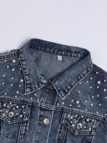 EB | Exklusive Lina Jeansjacke Denim-Liebling mit Stilvoller Perlenverzierung
