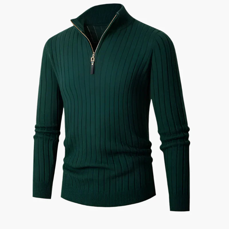 EB | Knitted Sweater With Stand-Up Collar And Half-Zip - Elegant Casual And Business Look