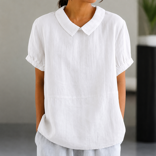 EB | Bequeme Baumwoll Leinen Bluse mit Peter Pan Kragen