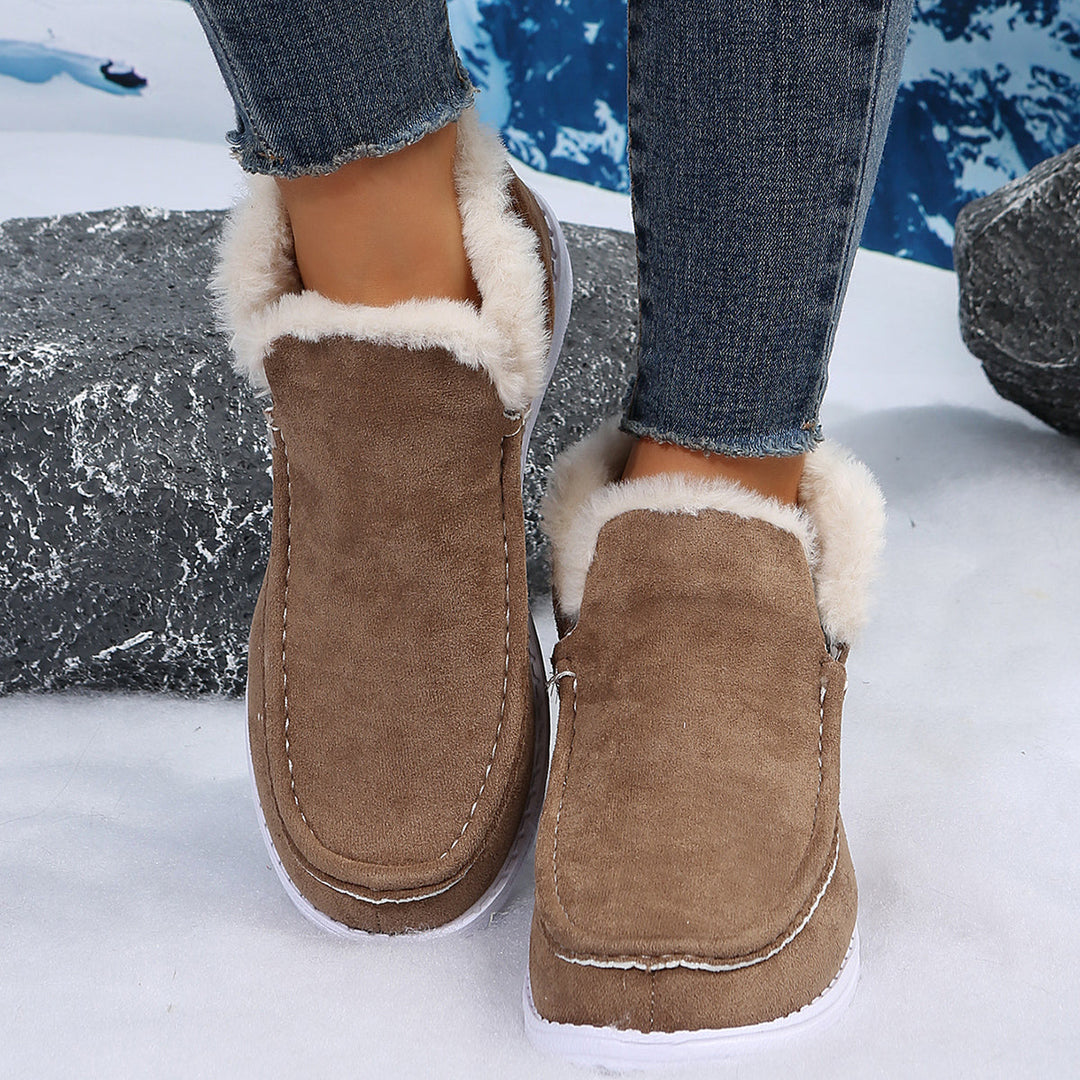 EB | Bequeme Kurze Stiefel mit Plüschigem Fell und Flachen Sohlen für Frauen