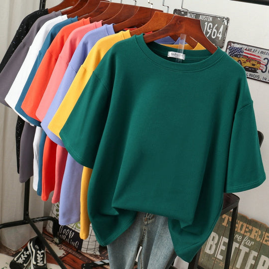 EB | Oversized Baumwoll-Basic-T-Shirt für Damen