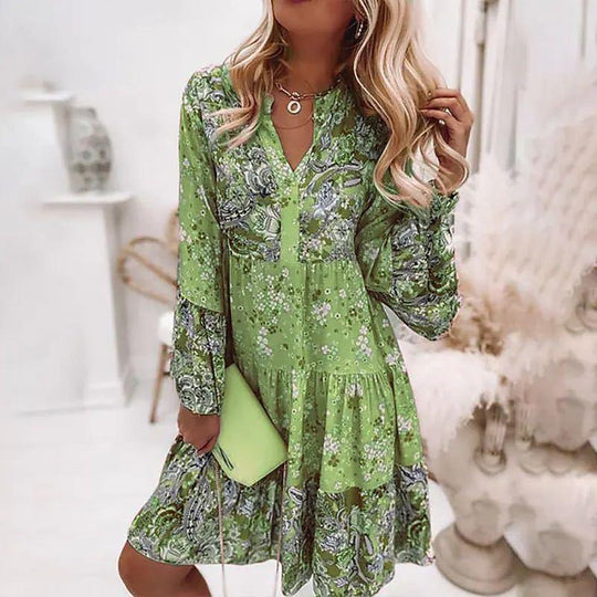 EB – Mehrfarbiges Sommerkleid mit V-Ausschnitt