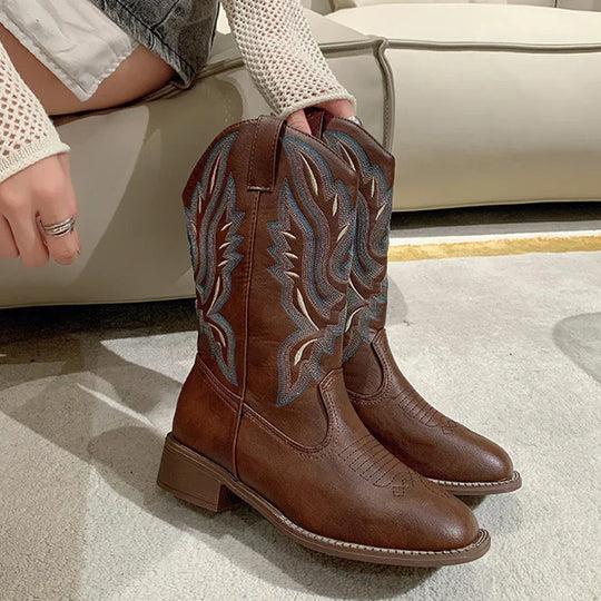 EB | Bestickte Cowboystiefel Aus Leder für Damen