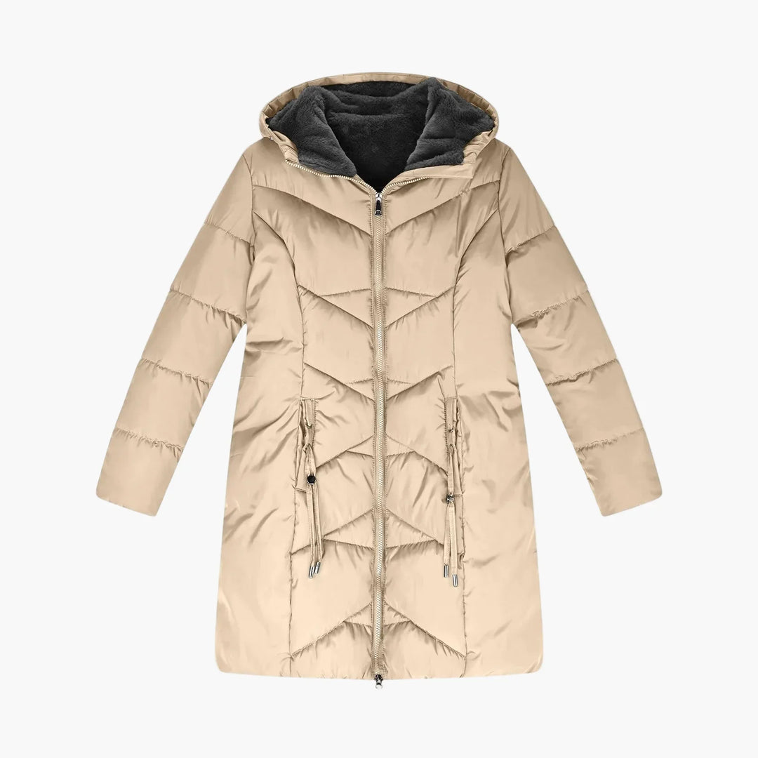 EB | Wintermantel Lang Steppjacke mit Kapuze - Winddichter, Warmer Outdoor Parka