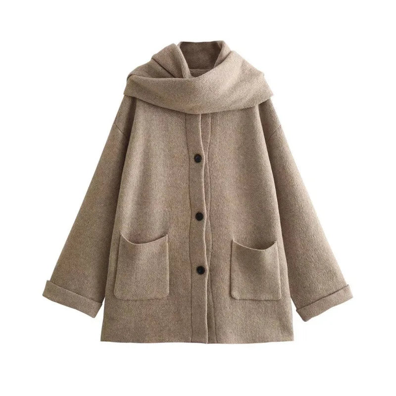 EB | Bequeme Damen-Cardigan mit Eingebautem Schal
