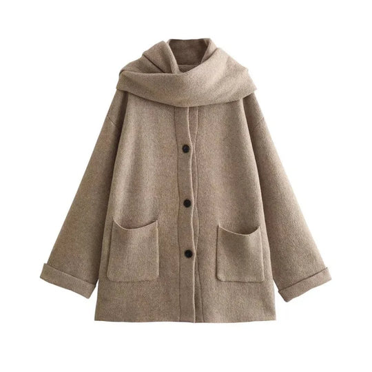 EB | Bequeme Damen-Cardigan mit Eingebautem Schal