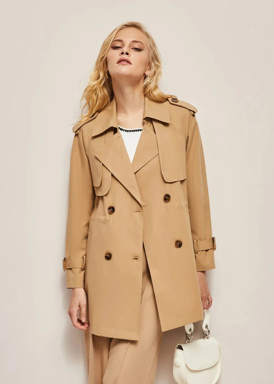 EB | doppelte Reihe Knöpfe Trenchcoat für Damen - klassische lange Jacke