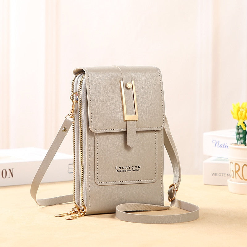 EB | Leder Smartphone Clutch Damen Handtasche mit Touchscreen-Fenster