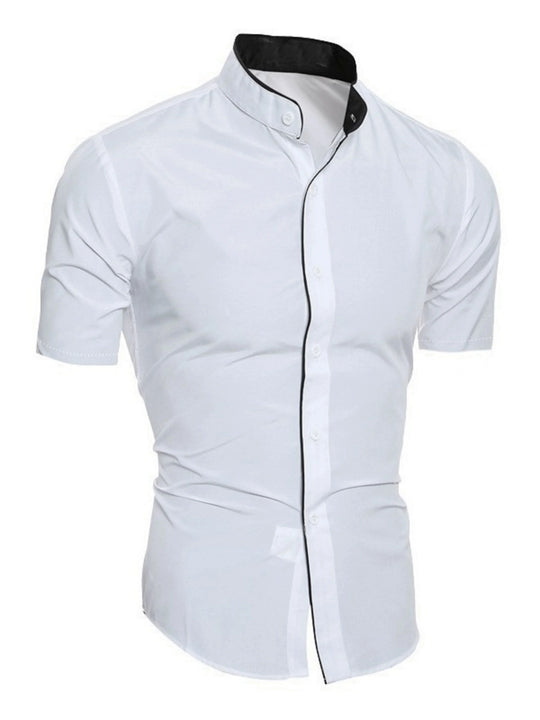 EB | Herren Slim Fit Stehkragenhemd Kurzarm