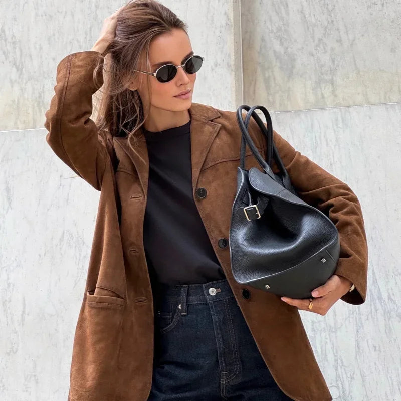EB | Braune Wild jacke Mit Revers Chic Und Warm