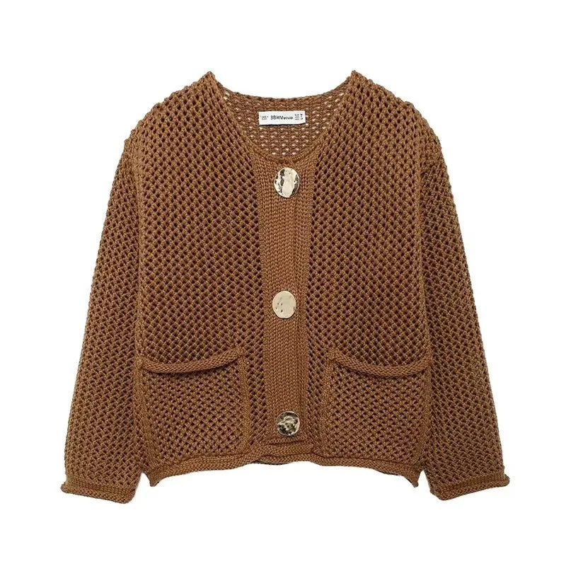 EB | Mesh Strick Strickjacke mit Fronttaschen