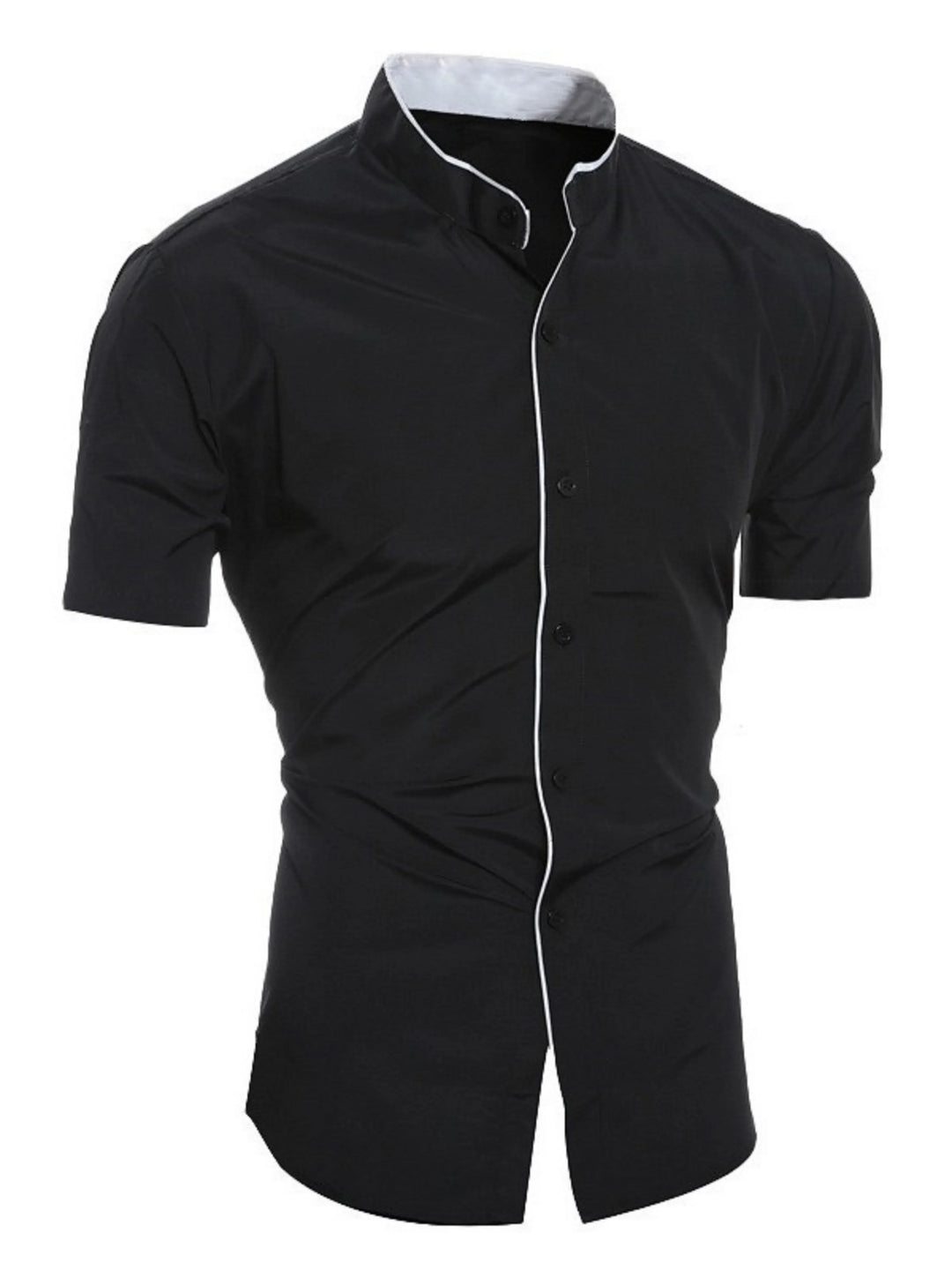 EB | Herren Slim Fit Stehkragenhemd Kurzarm