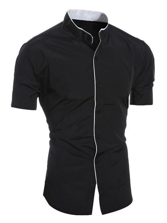 EB | Herren Slim Fit Stehkragenhemd Kurzarm