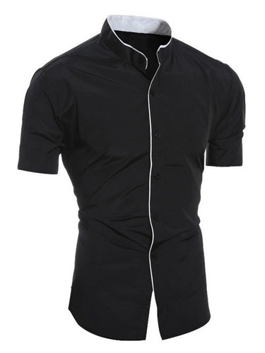 EB | Herren Slim Fit Stehkragenhemd Kurzarm