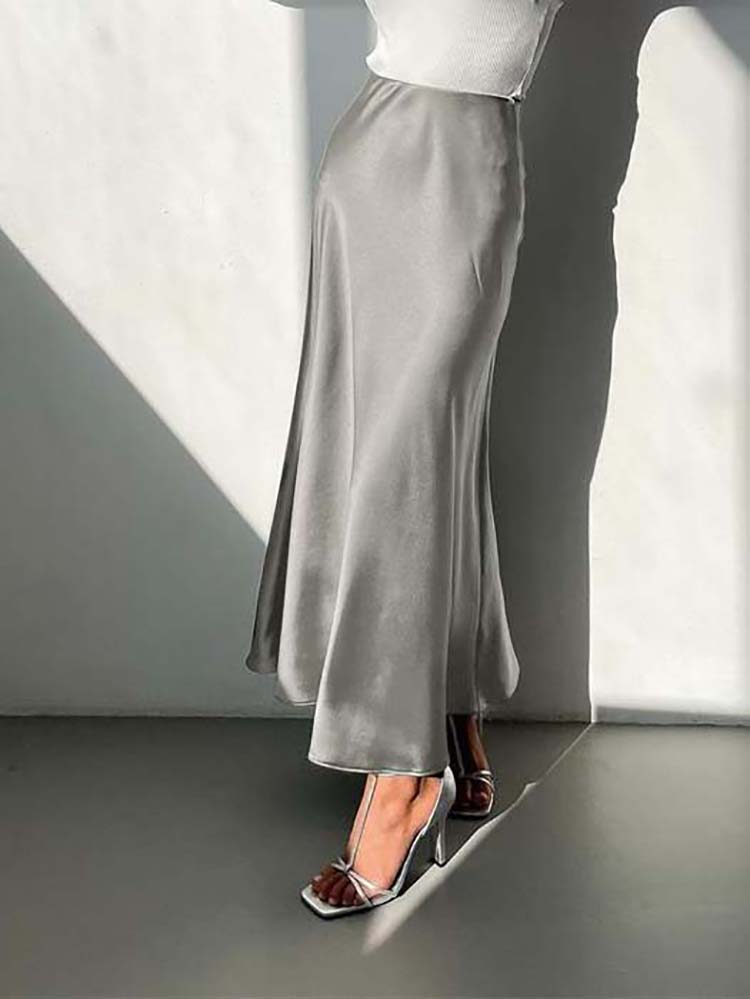 EB | Satin-Midi-Rock mit Fließendem Design für Damen
