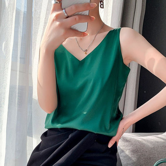 Heidi-Mode | Oberteil Loose Fit Ärmellos Seidentop Damenbekleidung
