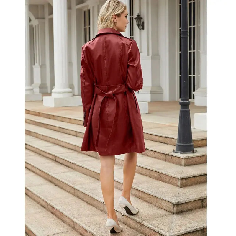 EB | Krawatte Taille Lange Ärmel Kunstleder Hemdkleid