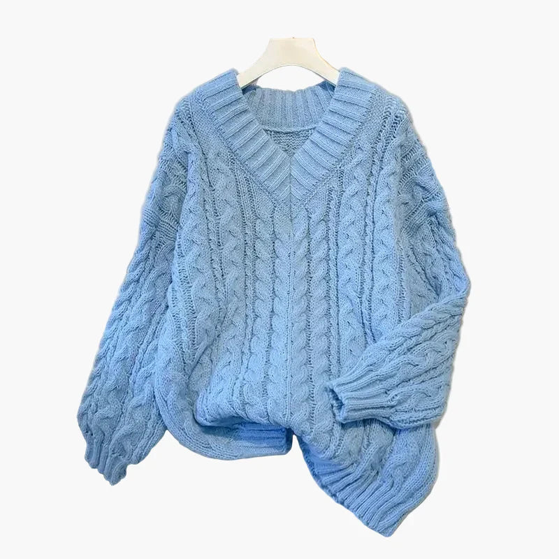 EB | Grobstrickpullover V-Ausschnitt Winter Freizeit Twist-Design