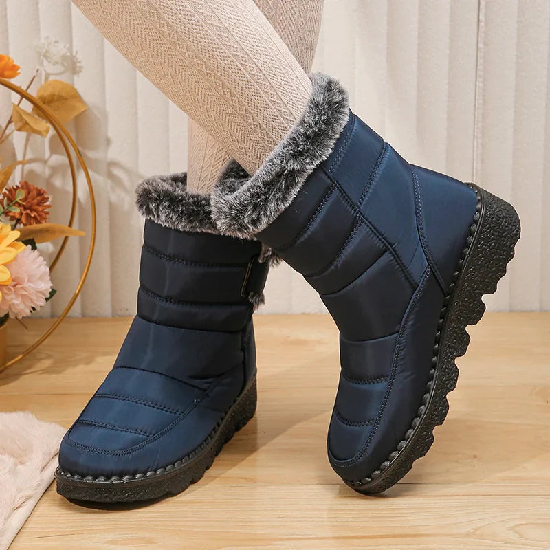 EB | Wasserdichte Kunstfell Hochschaft Schneestiefel mit Klettverschluss