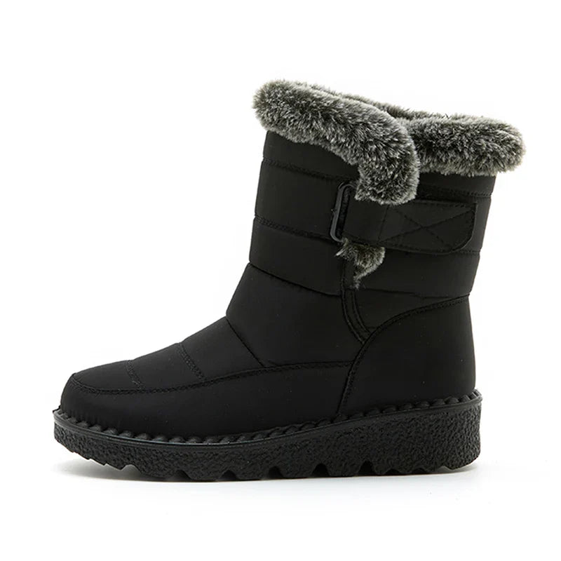 EB | Wasserdichte Kunstfell Hochschaft Schneestiefel mit Klettverschluss