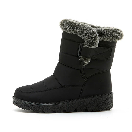 EB | Wasserdichte Kunstfell Hochschaft Schneestiefel mit Klettverschluss