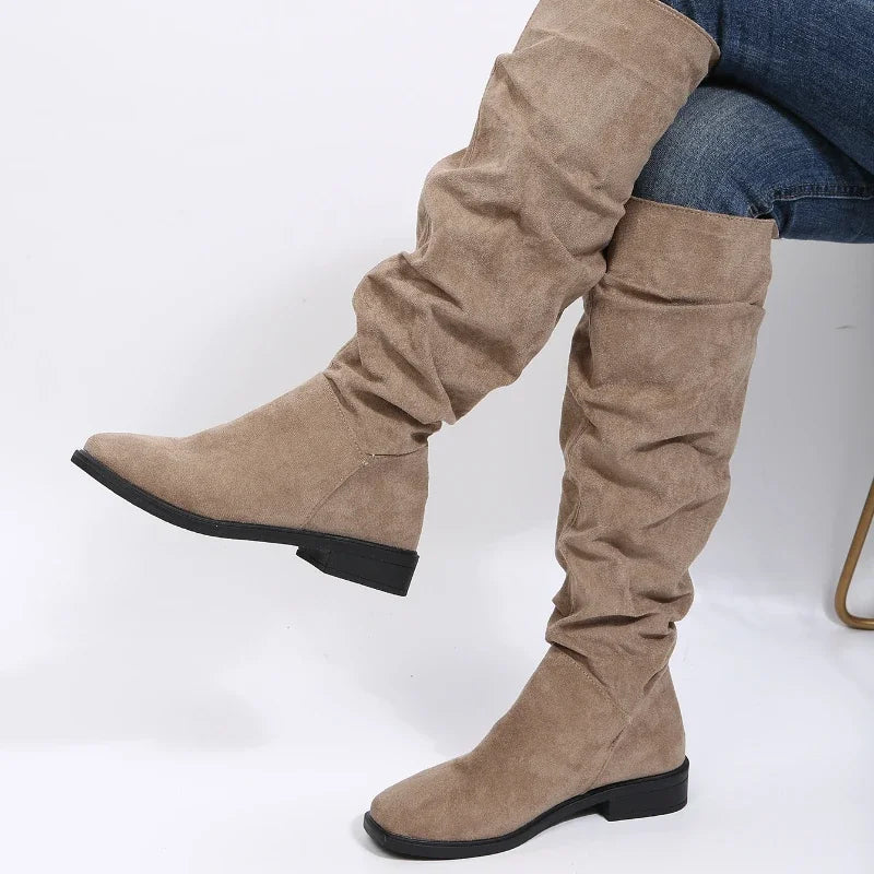 EB | Hohe Röhre Biker Stiefel mit Klobigem Absatz und Runder Zehe