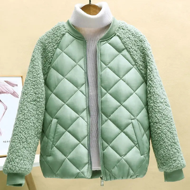 EB | Kurze Lässige Leichte Kunstlammwoll Winterjacke