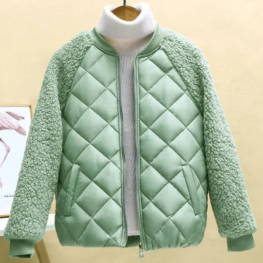 EB | Kurze Lässige Leichte Kunstlammwoll Winterjacke