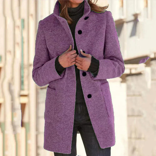 EB | Elegante Lange Jacke mit Hochgeschlossenem Kragen