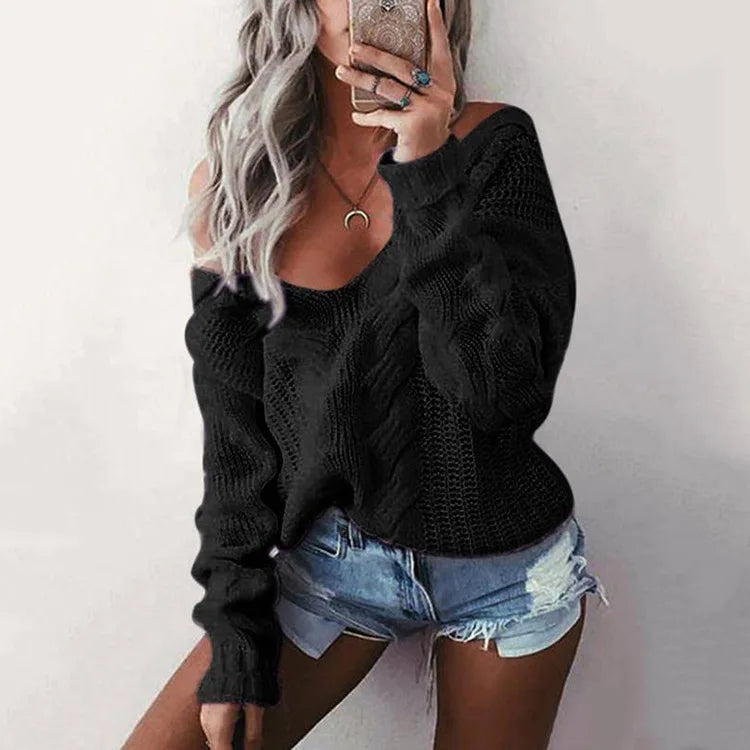 EB | Damen Oversize Strickpullover mit Langen Ärmeln
