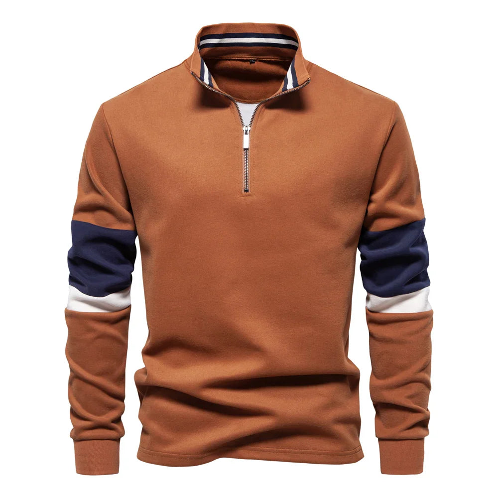 EB | Langarmiger Pullover mit Reißverschluss Baumwollmischung Trendy und Komfortabel