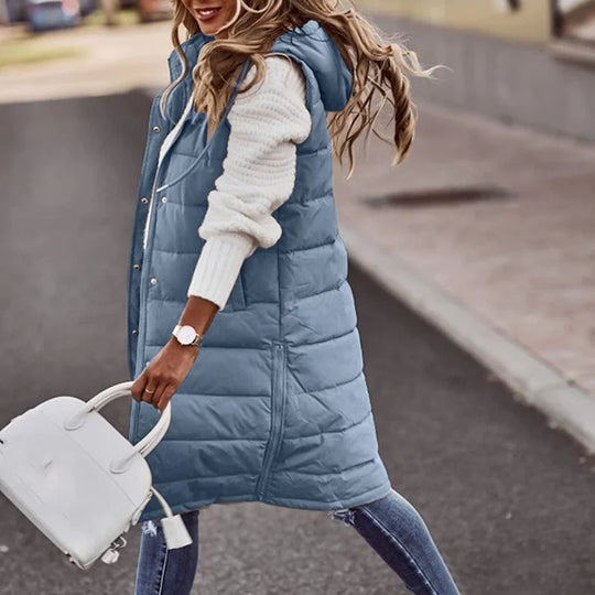 EB | Lange Pufferweste mit Kapuze Polyester Warm, Trendy