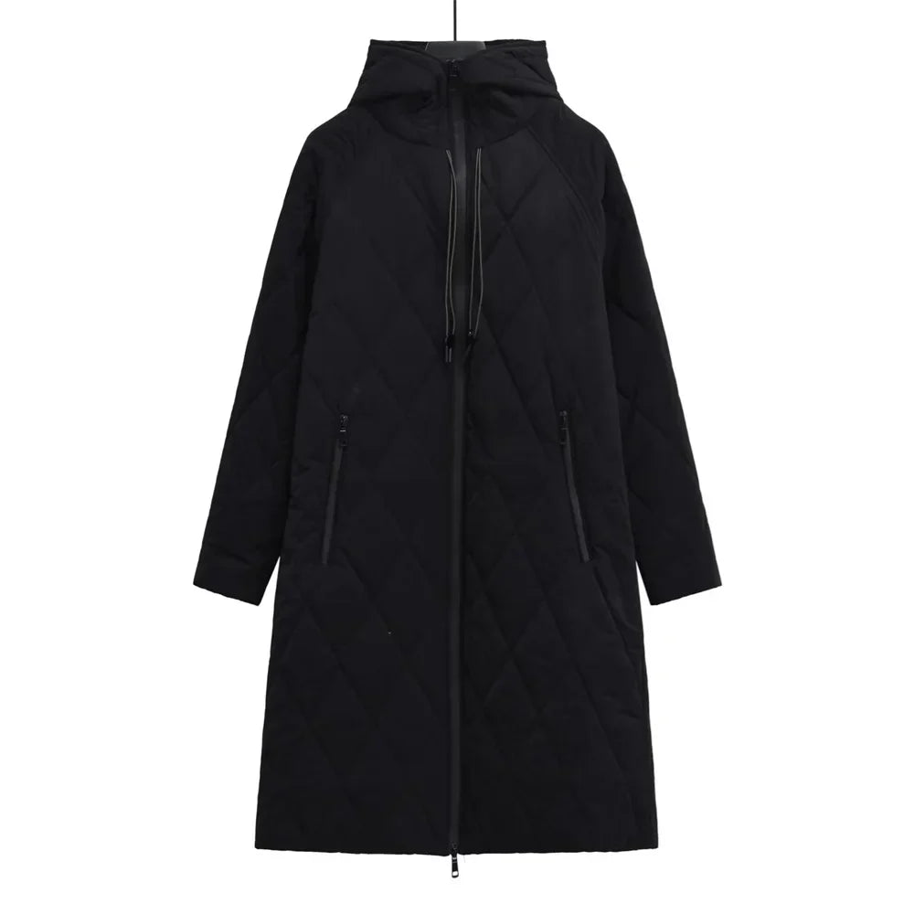 EB | Lange Steppjacke mit Verstellbarer Kapuze für Frauen Ideal für Den Winter