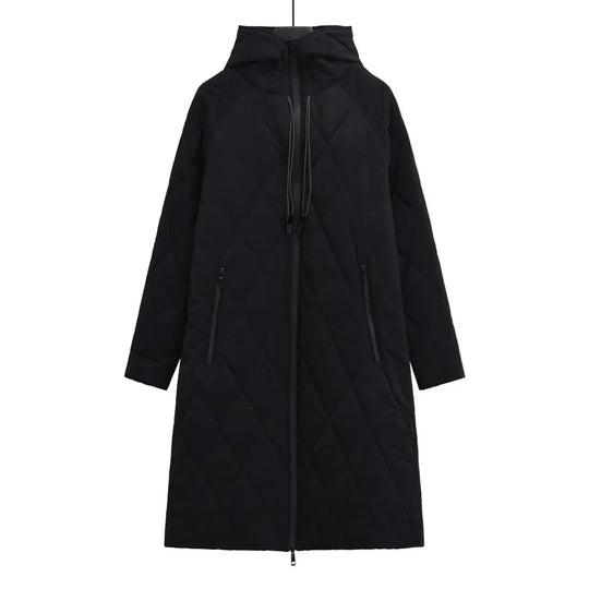 EB | Lange Steppjacke mit Verstellbarer Kapuze für Frauen Ideal für Den Winter