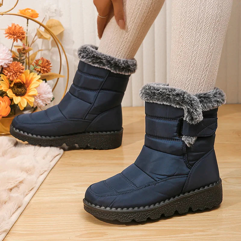 EB | Wasserdichte Kunstfell Hochschaft Schneestiefel mit Klettverschluss